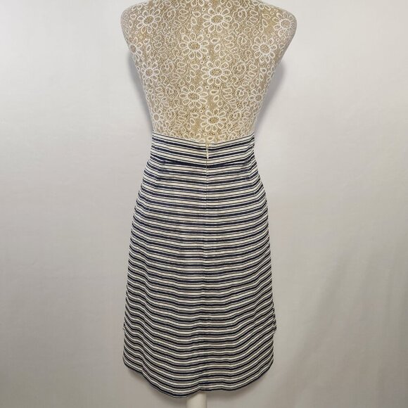 J Crew Women Size 12 Blue Stripe Pleated Zip Back Cotton Blend Lined Midi Skirt - Picture 7 of 12